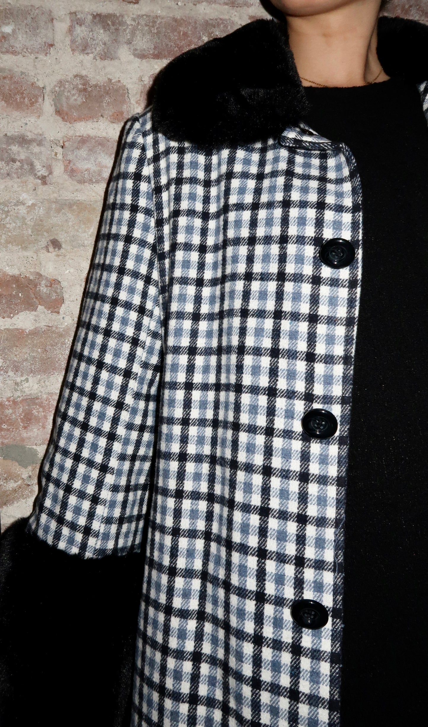 Long Plaid Coat with Fur Cuffs