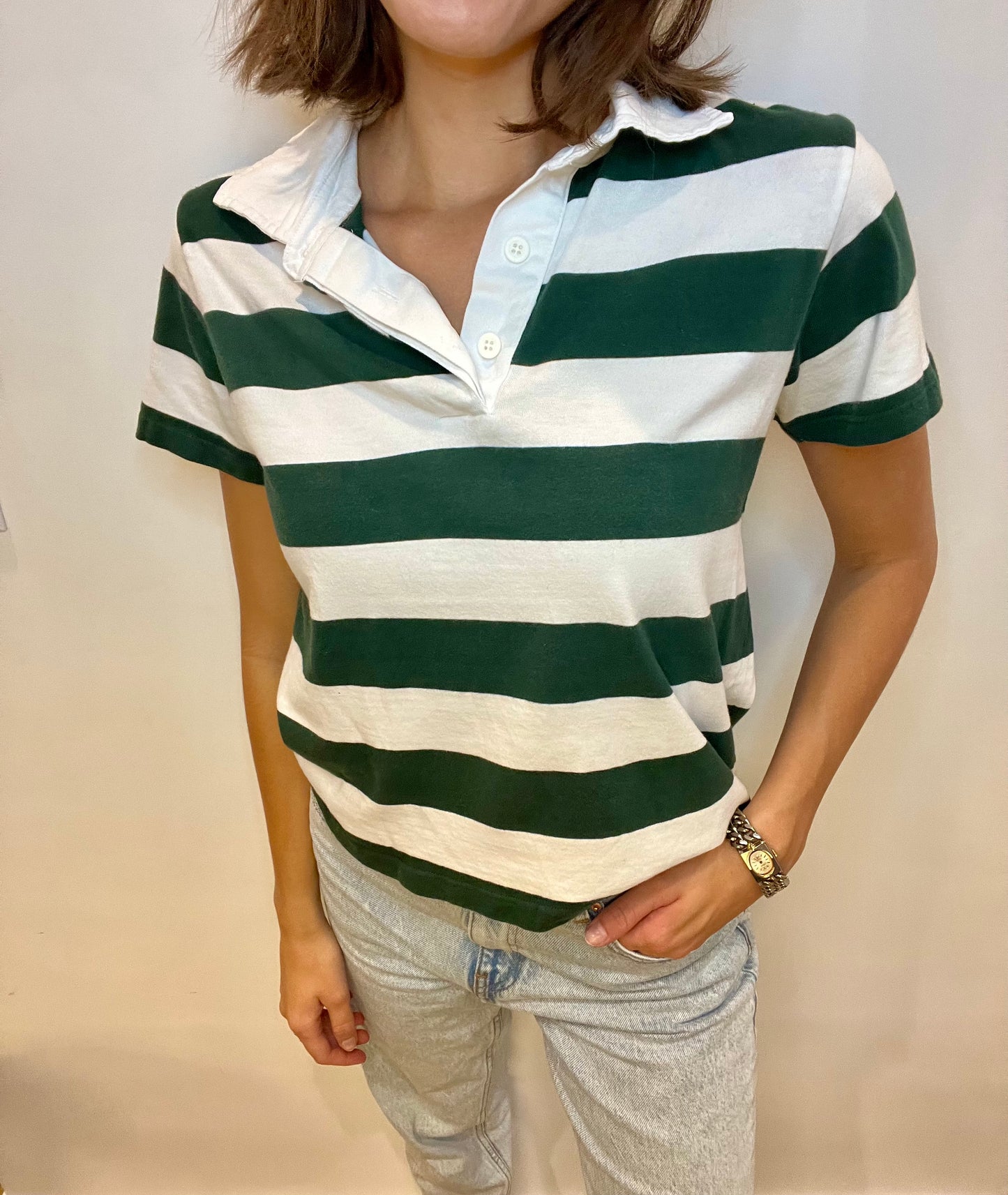 Striped Short Sleeve Collared Shirt