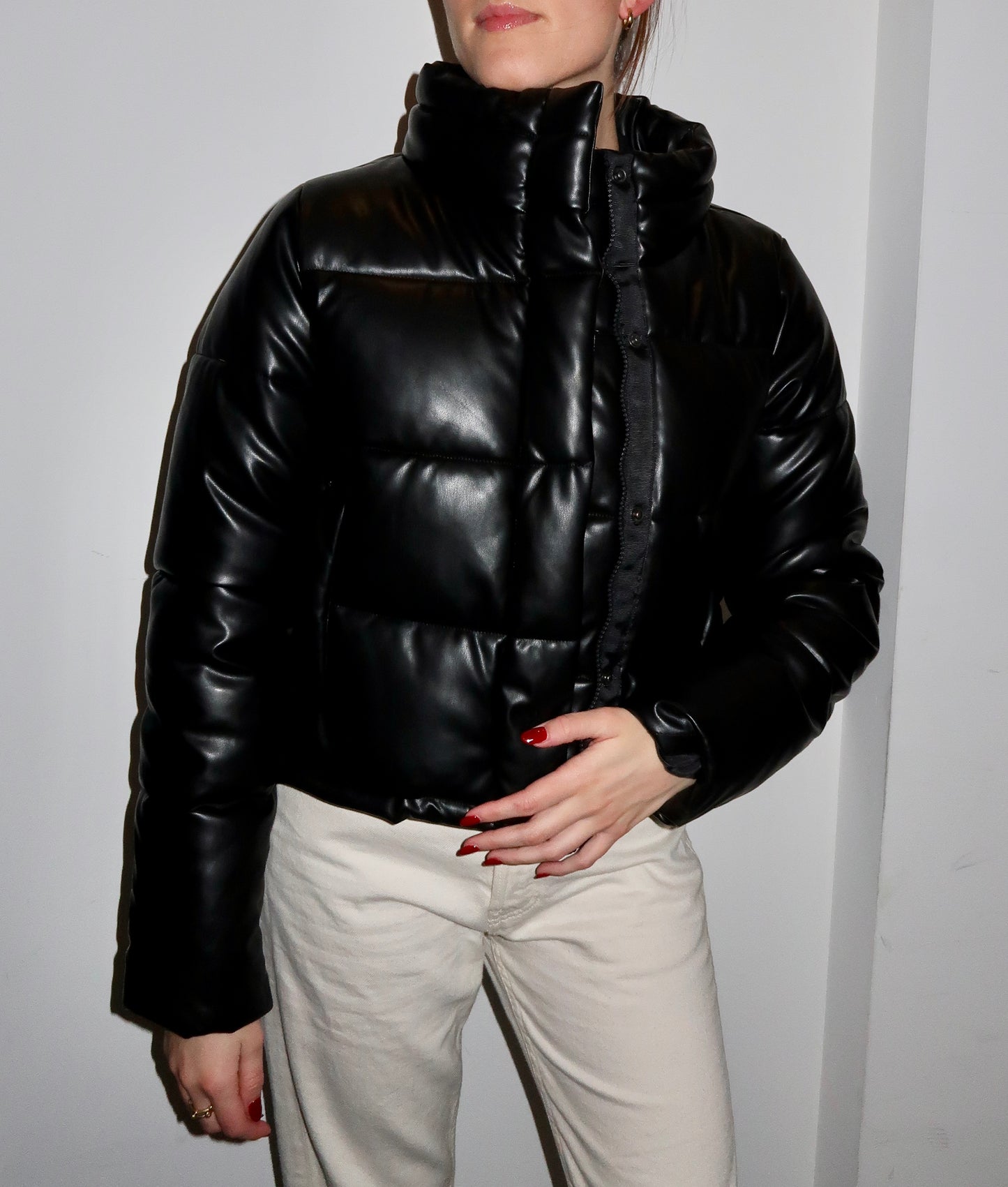 Faux Leather Puffer Coat