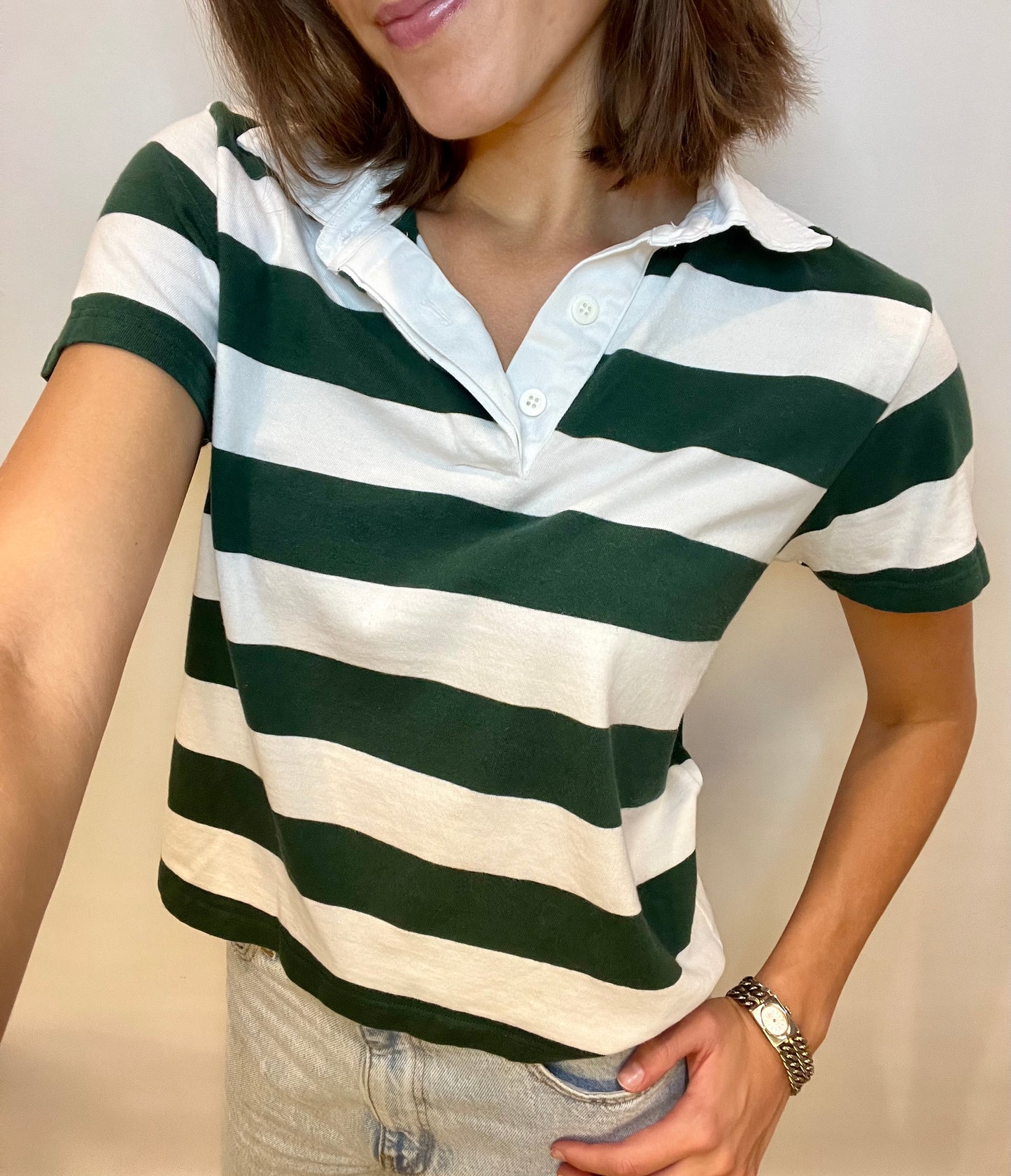 Striped Short Sleeve Collared Shirt